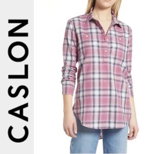 NWT Caslon Plaid Long Sleeve Half Button Front Shirt s